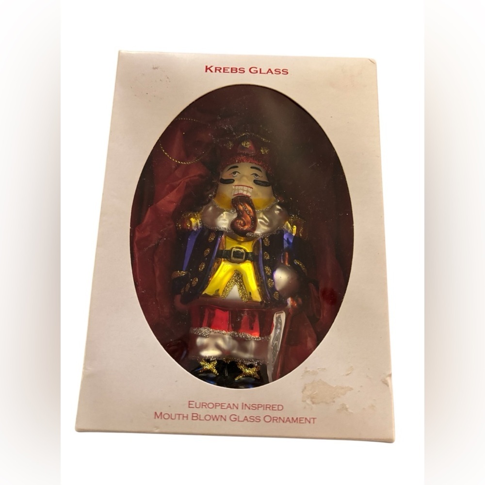 Krebs Glass Nutcracker Mouth Blown European Ornament Multi-Color Original Box
